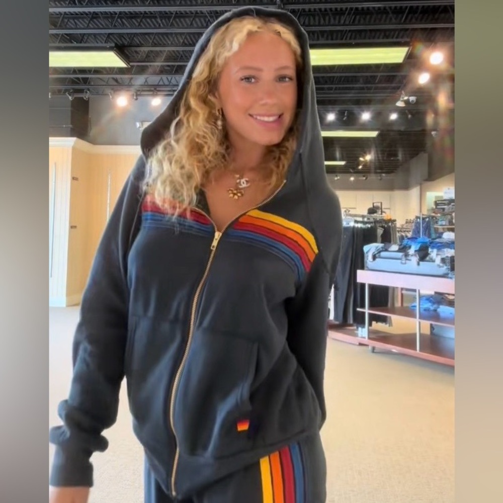 Aviator Nation 5 Stripe Zip Up Hoodie